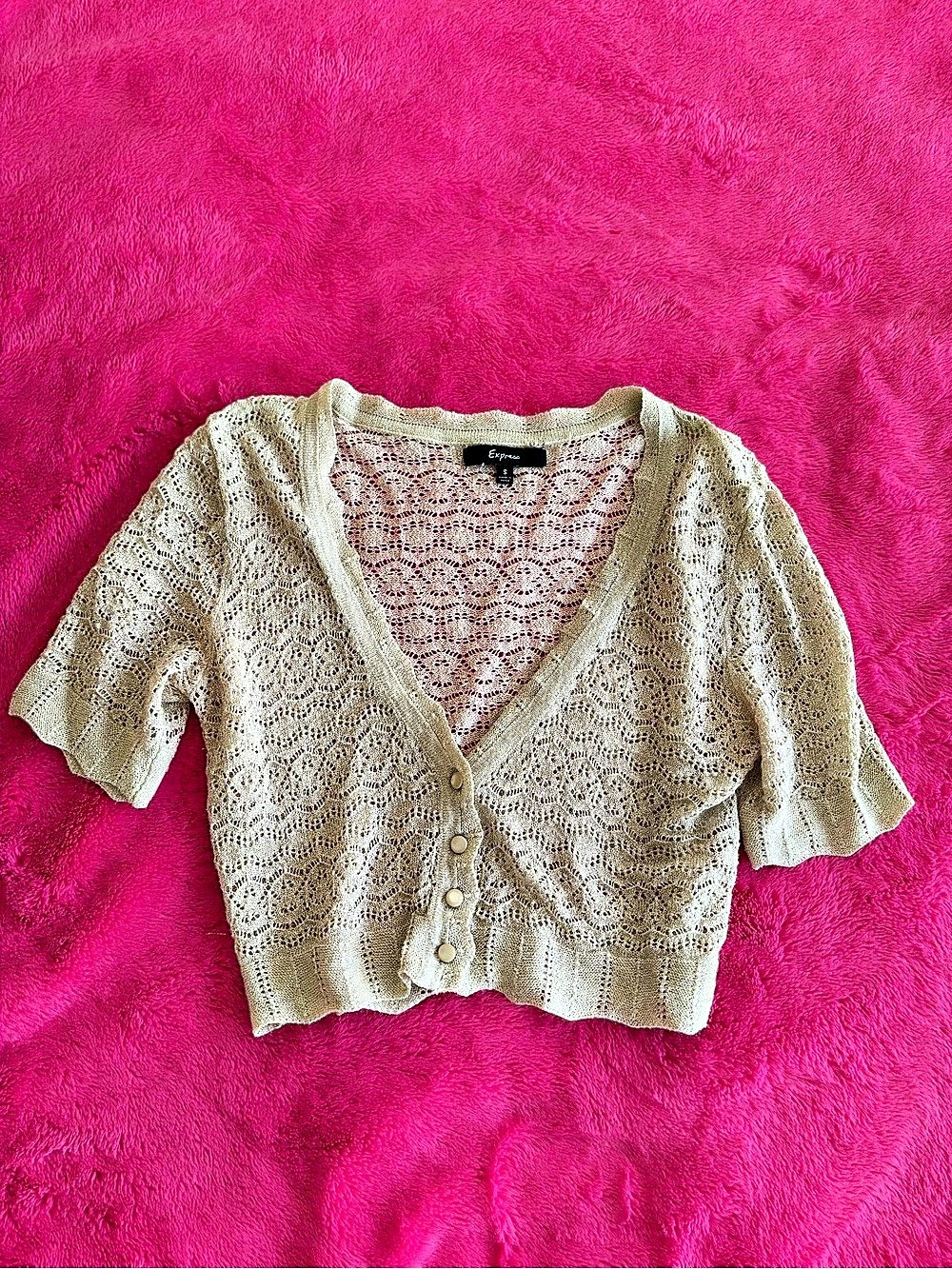 Express Crochet Cardigan in Beige Size Small